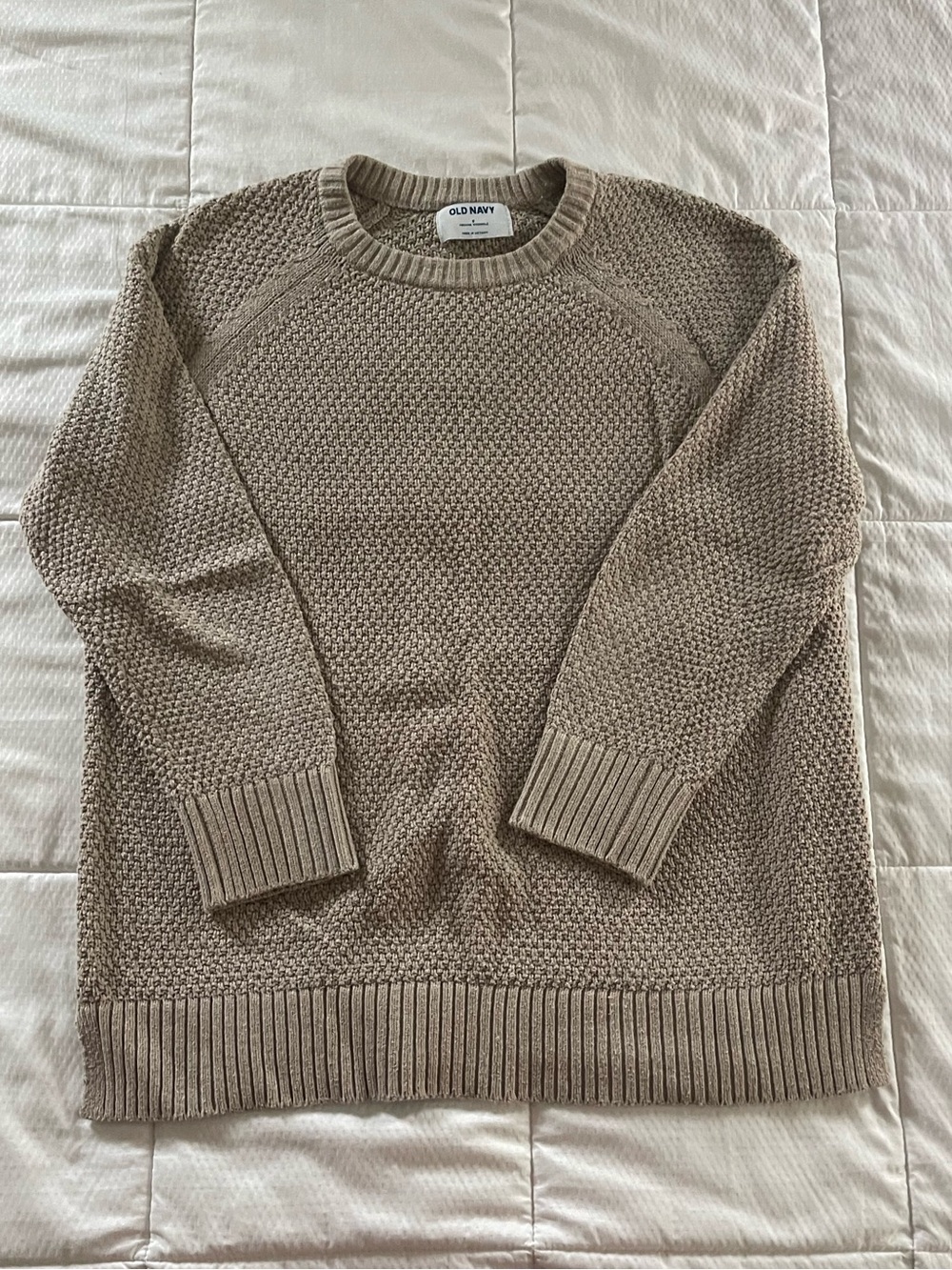 Old Navy Women’s Taupe Oversized Crewneck Textured Knit Sweater